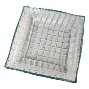 Mid Century Modern Art Glass Tray Grid Pattern Decor for Coffee Table Accent Tra